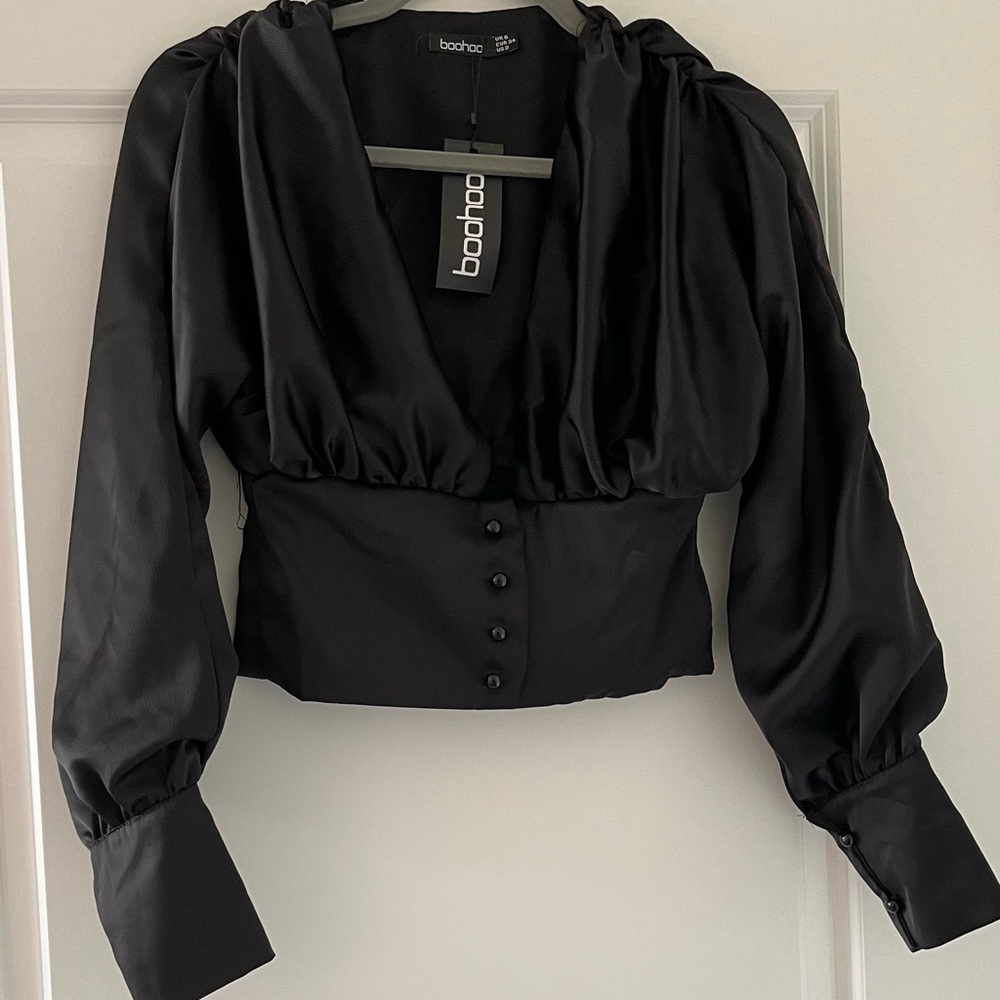 Satin Plunge Batwing Top